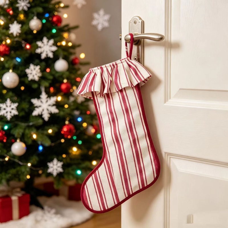 Christmas Stocking Hanging - Bas noël en toile jute texturée,