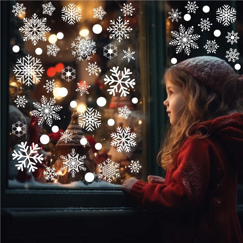 Snowflake Window Decal - Autocollants statiques pour fenêtres de Noël,