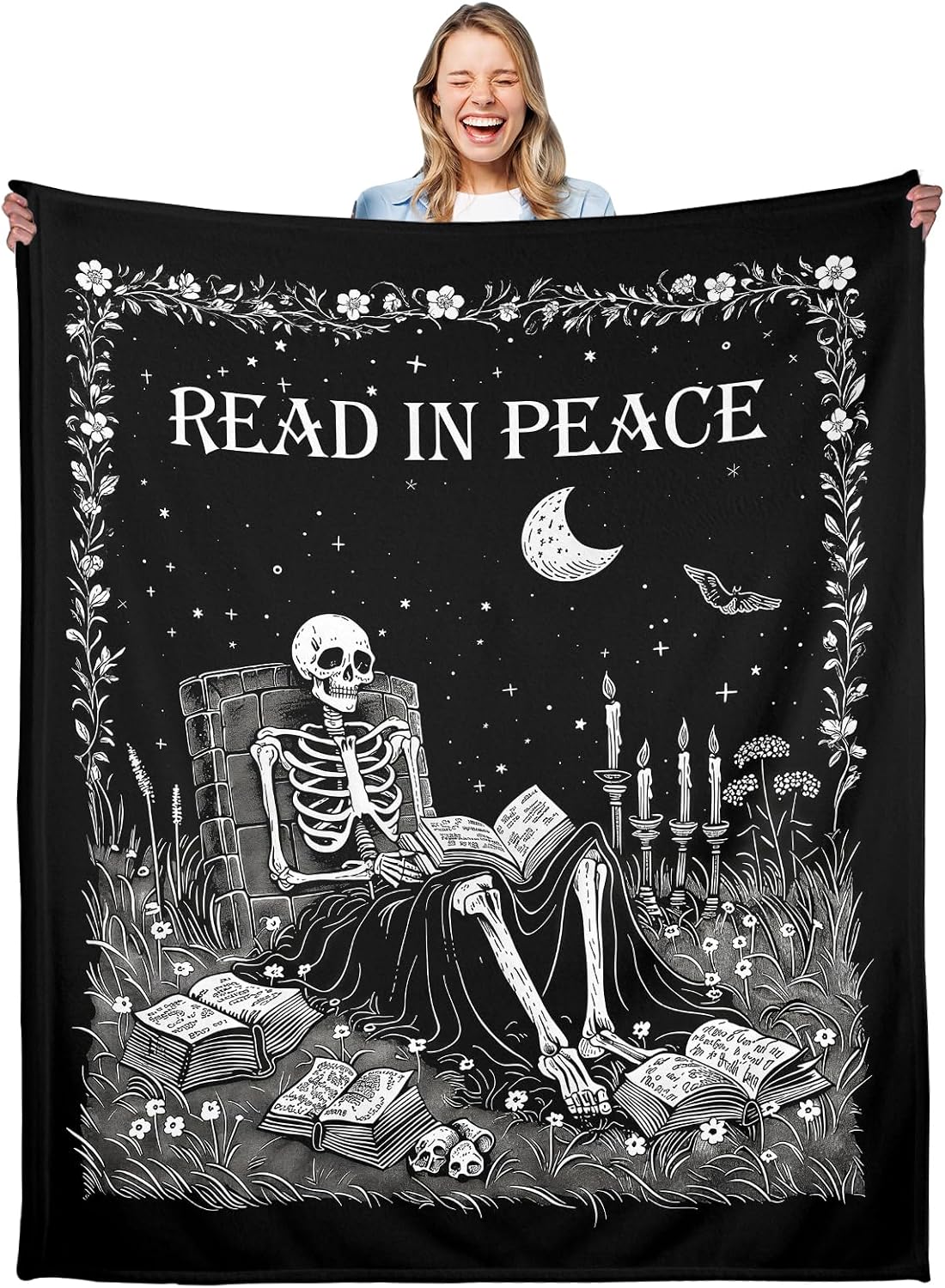 Christmas Throw Blanket - Couverture gothique fantôme lisant un livre,